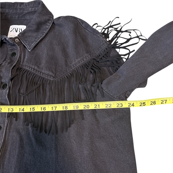 Zara Charcoal Fringe Denim Jacket L - Picture 11 of 14